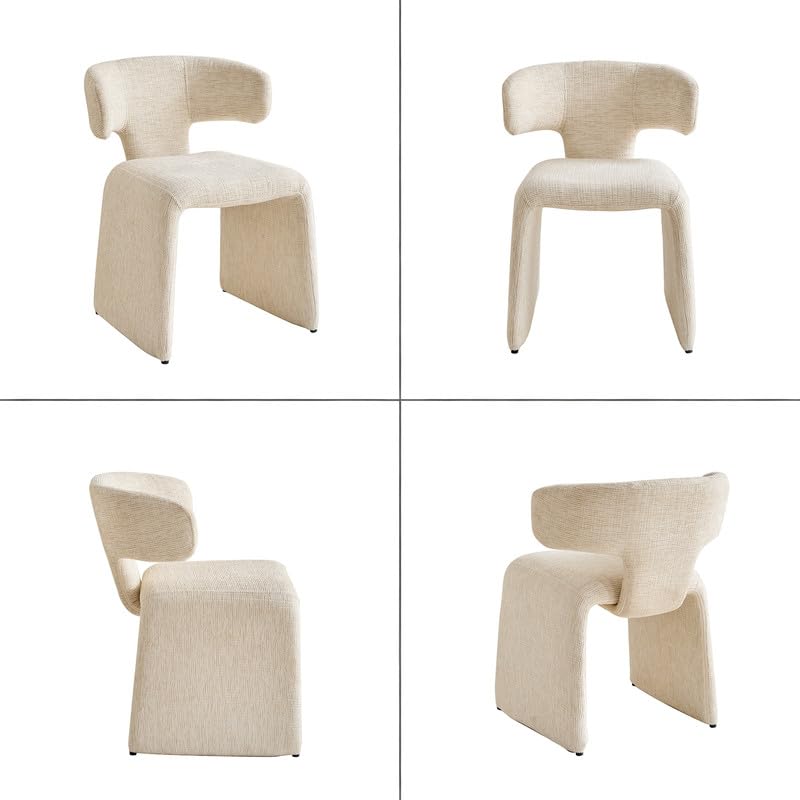 Juego de 4 Sillas de Comedor Modernas, (Beige-MB997) | Respaldo Ergonómico, Tapizados en Tela de Lino, Antirrayaduras y Fácil Limpieza, Para Salón, Cocina, Oficina y Cafetería