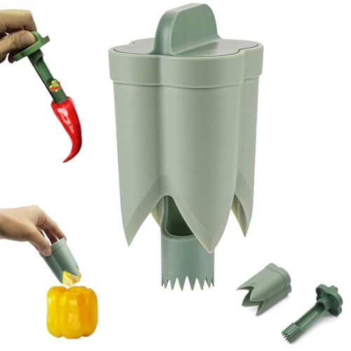 Generic 2-in-1 Pepper Corer - Efficient Bell Pepper Corer with Rotating Seed Remover, Easy to Clean, Durable ABS Plastic, Green