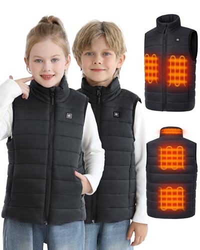 Hecusma Kids Heated Vest with 7.4V 12000mah Battery Pack Included Heated Vest Kids with 5 Heating Zones for Boys Girls -S