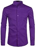 ZEROYAA Men's Banded Collar Slim Fit Long Sleeve Casual Button Down Dress Shirts with Pocket ZLCL09...