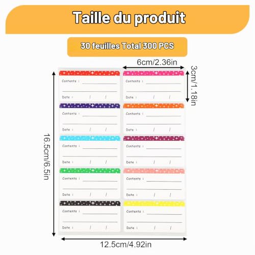 300 Pièces Étiquette Autocollant Congelable, 6x3cm Étiquettes de Congélation Faciles à Décoller Amovible Imperméable Étiquettes autocollantes Conservation Stockage Aliment pour Bocaux Cuisine (B) – vue 2