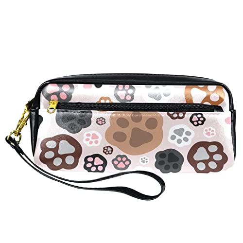Bolsa de lápiz multifuncional, Pata linda huellas de huellas de lápiz caja bolsa bolsa bolsa PU Papelería de cuero Bolsa con cremallera Compatible with niños Niñas Escuela y suministros de oficina Cover
