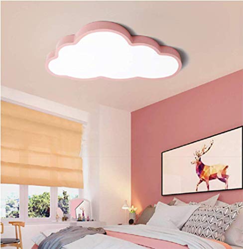 Led Plafón en forma de nube Iluminación de techo Regulable con mando, ultrafino 5 cm, luz de techo para niños, lámpara de dormitorio, (atenuación continua, Borde rosa (50 * 28 cm) 36 W) Cover