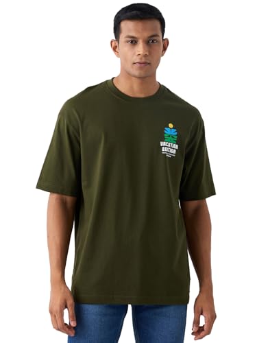 Image of Spykar Men's Oversized Round Neck Half Sleeve Solid Casual T-Shirt