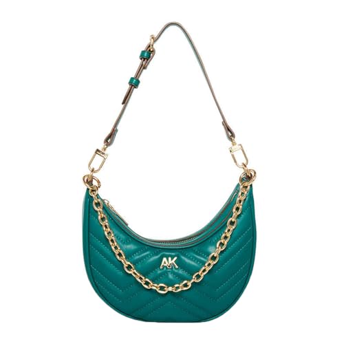 Image of Anne Klein Quilted Cresent Shoulder Bag with Swag Chain, Emerald, One Size