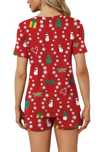 Image of RUBZOOF Women's Short Sleeve Pajama Sets with Pockets Casual V Neck 2 Piece Lounge Sets S-3XL