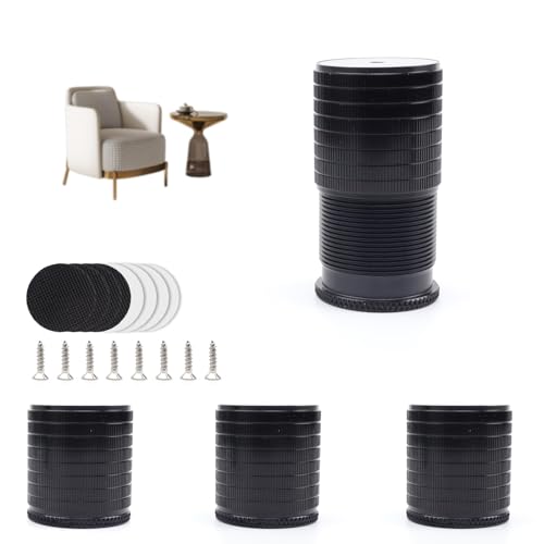 WJUAN Patas de Mueble Ajustables en Altura de Aluminio (Juego de 4) - Negro - para Cómodas, Sofás, Camas & Mesas - Incluye Accesorios de Montaje