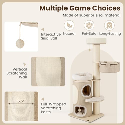 Torre de Gato de Madera Multi-Nivel 61 Pulg miniatura 3