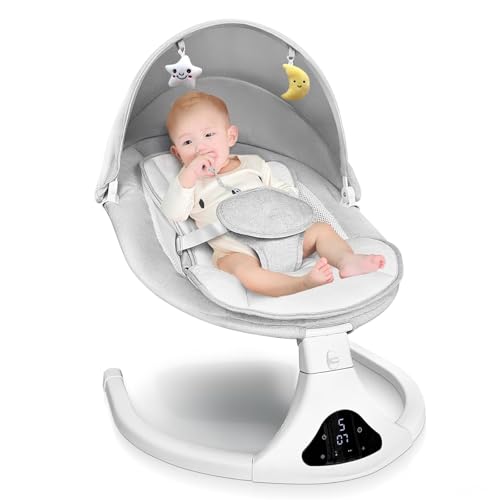 Electric Baby Swing with Remote Control - 5 Natural Motion Speeds, Detachable Seat Pad | Portable...