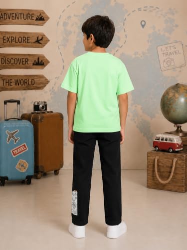 Image of KiddoPanti Boys Printed Co-Ords Set | 100% Cotton & Cottnon Spandex Woven | Drop Shoulder Tshirt with Jeans | Graphic Printed Design| Outerwear For Kids