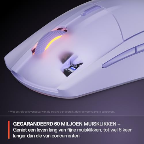 SteelSeries Rival 3 Wireless Gen 2-gamingmuis - 2,4-GHz en Bluetooth - TrueMove Air optische sensor met 18.000 DPI - Gegarandeerd 60 miljoen muisklikken -Laag gewicht - Voetjes van 100% PTFE -Lavendel - Afbeelding 6