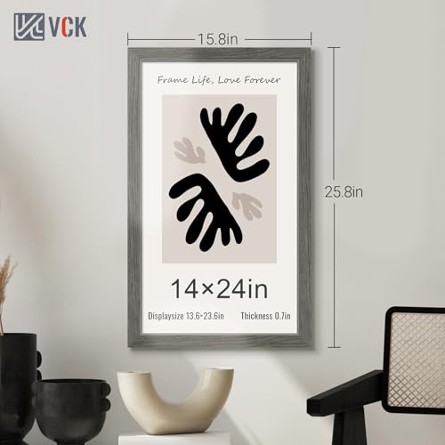 Image of VCK 14x24 Frames 3 Pack, Gray Grey Poster Frame MDF Wood with Polished Plexiglass, Wall Mounting Horizontal & Vertical Display