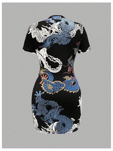 Image of Floerns Women's Cheongsam Chinese Traditional Dragon Print Qipao Bodycon Mini Dress