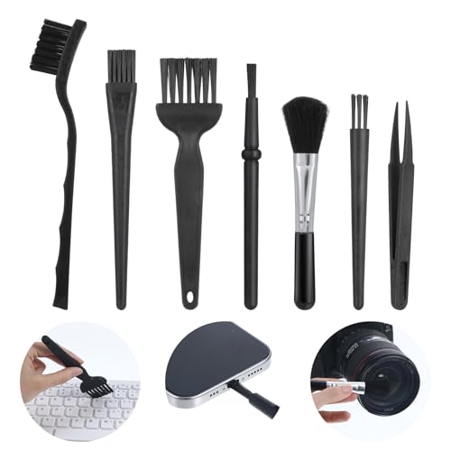 Ymapinc - Juego de 7 cepillos de limpieza de teclado pequeños, cepillo antiestático de nailon con mango de polipropileno, kit de limpieza electrónica para computadora, laptop, cámara, placa base