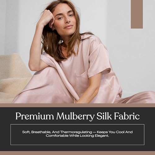 Image of Lunya Washable Silk Tee Pant Set for Women - Oversized Top with Pocket and Pull On Pants