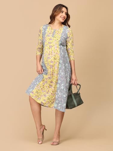 Image of The Mom Store Maternity and Nursing Dress | Pre and Post Pregnancy Dress | Zipper /Button Opening | Causal Wear | Trendy Stylish Dresses for New Moms