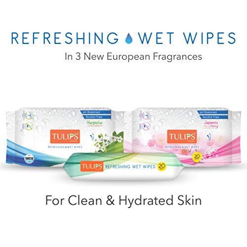 Tulips Refreshing Wet Wipes With Different Fragrances- Pack of 3 (20 Wipes Each) (Japanese Cherry/Magnolia & Summer Fresh - Image 2