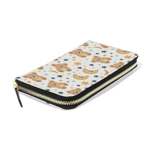 Kawaii Teddy Bear Stars Moon Women's Large Capacity Wallets Holder Wallet Credit Card Clutch Coin Pocket Pu Leather Zipper Closure Deal Gift for Women 212195123