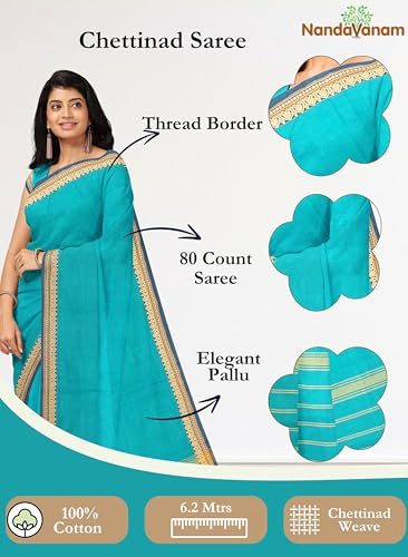 Image of Women's Chettinad Cotton Sarees | Handloom Saree with Blouse | Pure Cotton Sarees for Women Daily use and All Occasion Wear| Soft, Comfort Cotton Saree