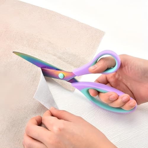 Image of Scissors Set with Titanium Coated Stainless Steel Blades | Set of 3 | Multi-Color Scissors with Soft Grip Handles for Paper, Fabric, Ribbon, Crafting, Office, School & Home Use