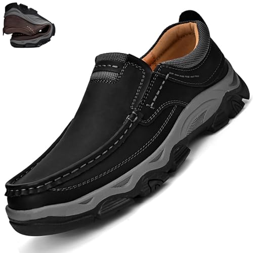 Men's Leather Casual Slip-On Loafers,Outdoor Non-Slip Work Driving Walking Shoes,Comfortable Soft Sole Moccasin Office Leather Shoes