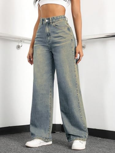 Image of Straight Leg Jeans for Women High Waisted Wide Leg Denim Pants