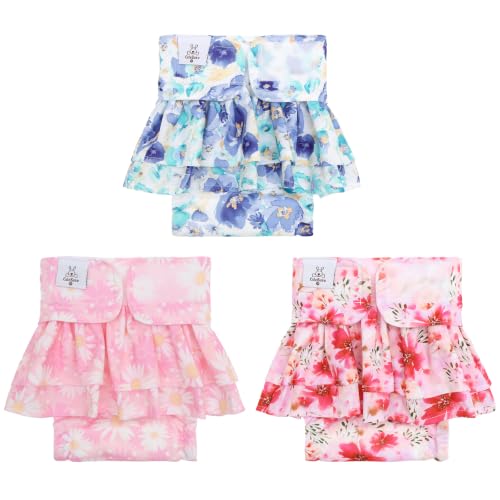Image of CuteBone Female Dog Diapers with Skirts 3 Pack Reusable Puppy Dresses Pants for Heat Cycle Period QBD34S