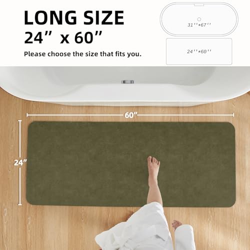 Bathroom Mat Quick Dry, Bathroom Rugs Non Slip Washable Thin Absorbent Bath Mat Fits Under Door Bathroom Floor Mat Perfect for Bath, Shower, or Sink 24"x60" Sage Green