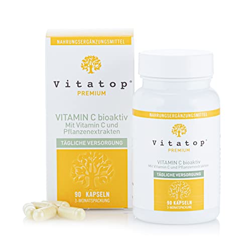 Vitatop VITAMIN C bioaktiv, 90 Kapseln, Premium-Nahrungsergänzungsmittel, hochwertiges Vitamin C zur Stärkung des Immunsystems, 3-Monats-Vorrat, Laborgeprüft, vegan Cover