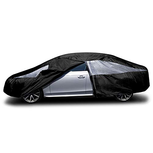 Titan Jet Black Poly 210T Car Cover For Compact Sedans 176-185". Waterproof, Uv Protection, Scratch Resistant, Driver-Side Zippered Opening. Fits Corolla, Sentra, Cruz And More. #TOP2