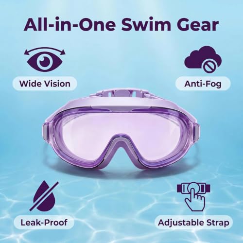 Image of Swim Goggles for Kids 6-12, Wide View Anti-Fog UV Protection No Leaking,Boys Girls Youth Swimming Goggles