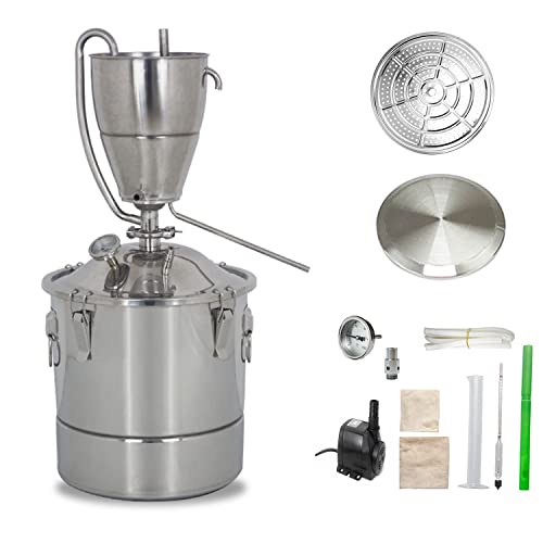 YUEWO Still 20L 5.28 Gal Essential Oil Alcohol Distiller 304 Stainless Steel Distillation Kit Wine Making Kit Home Distiller with Thermometer for Liquor/Whiskey/Brandy