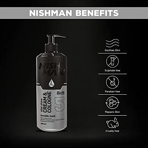 NISHMAN Aftershave Men 2 in 1 Cream Cologne Invisible Touch 05, 400 ml - Relaxing Refreshing Aftershaving Cologne for Men | Mens Cologne | Mens Aftershave | Mens Moisturiser Face (Invisible Touch 05) - Image 4