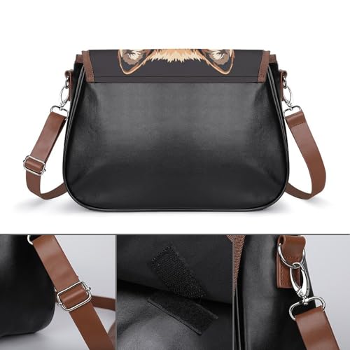PU Leather Crossbody Bag Coyote Pattern Print Flapover Tote Bag Shoulder Handbag Purse for Women with Adjustable Strap3