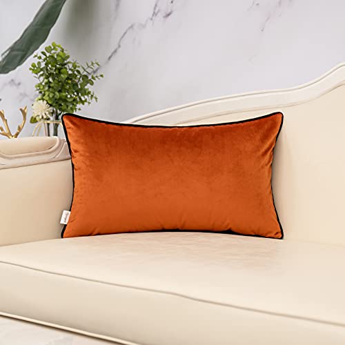 Yangest HU-XI-93 Burnt Orange Decorative Velvet Lumbar Throw Pillow Cover Striped Patchwork Cushion Case Modern 12X20 Inch Pillowcase thumb #1