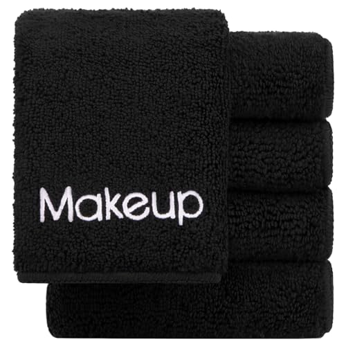 GLIMGLINT Makeup Remover Wash Cloths 5 Pack – Soft Black Makeup Towels, Facial Cleansing Washcloths for Face, Hand and Make Up, Microfiber Face Towels, 13 x 13 in