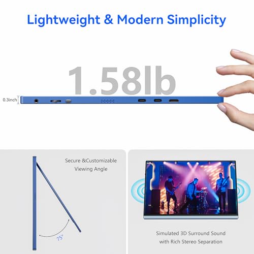 Image of VEOUT 16 inch Portable Monitor with Built-in Stand, IPS Vertical Monitor, USB-C & Mini HDMI External Laptop Screen, Second Display for PC, MacBook, iPad, Phone, Travel & Office