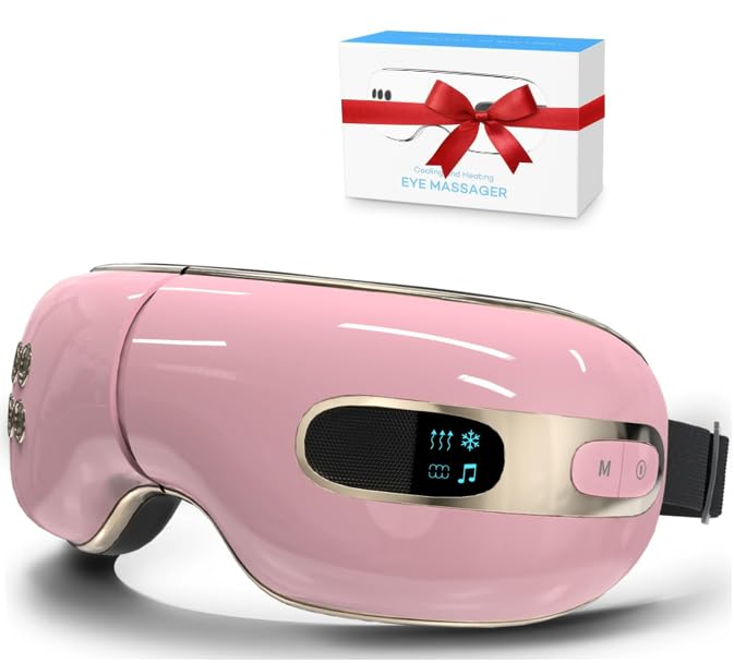Eye Massager with Heat and Coolling for Migraines, Dry Eyes, Eye Strains, Eye Massager Mask Heat Cold Tech Bluetooth Music for Sleeping Birthday Gifts for Women Men