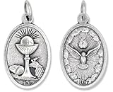 Bulk Pack of 5, Holy Spirit and Holy Communion Sacraments Double Sided 1' Medals Silver Oxidized Catholic Christian Pendants for Necklace and Rosary, Made in Italy