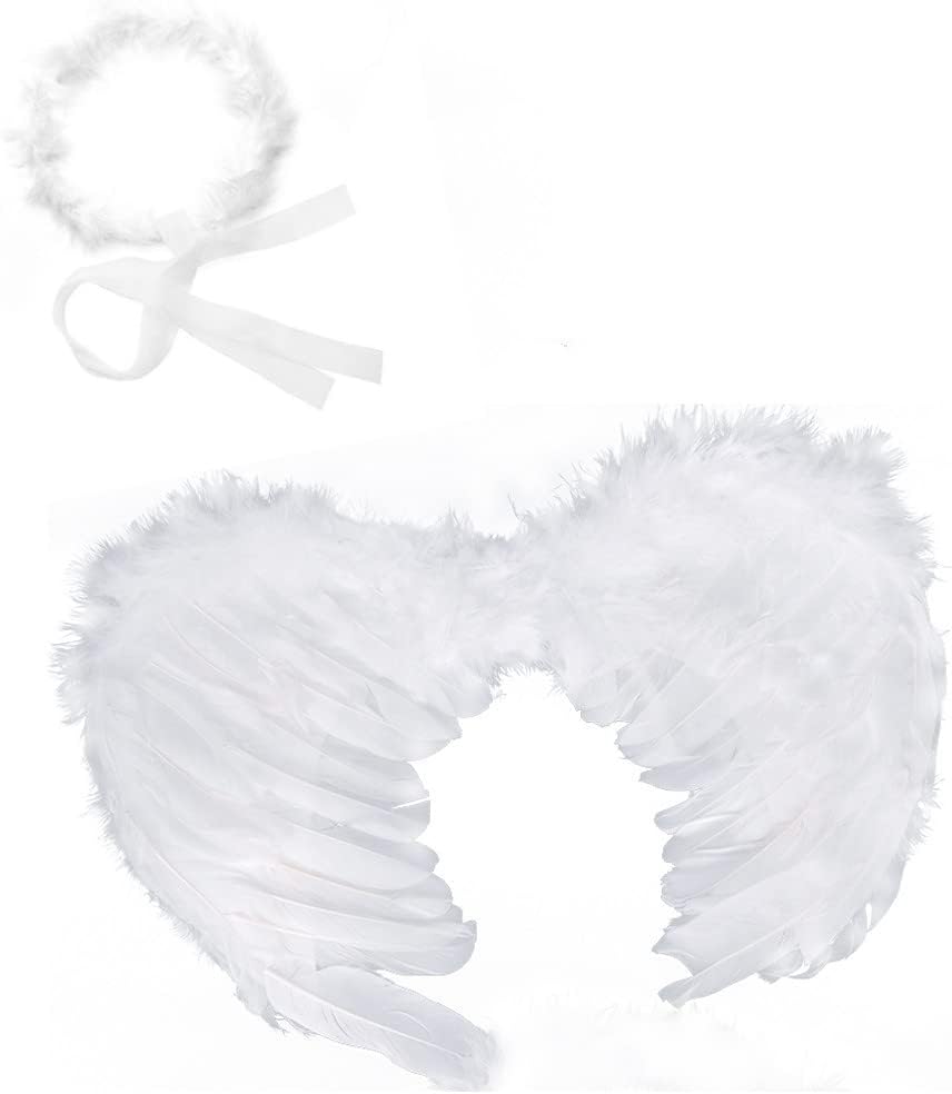 White Angel Wings & Halo Headband for Cosplay Halloween Christmas Party Costumes - Fairy Dress up Accessory from Ruizsh