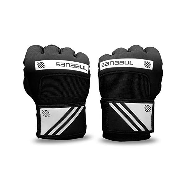 Sanabul Gel Hand Wraps for Boxing Gloves | MMA Muay Thai Kick Boxing Quick Wraps for Men & Women | Inner Boxing Hand Wrap for Gloves | Padded Knuckle Wrist Wrap (Black/White, S/M)