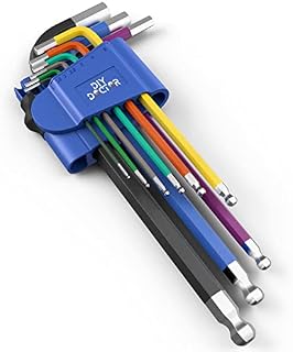 DIY Doctor Hex Allen Key Set (9 Pieces) - Ranges from 1.5mm to 10mm in Diameter - Allen Keys Sets - Hex Key Set - Long Allen Keys - Ball End Design for Greater Flexibility - Colour Coded