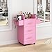 Beauty Salon Station for Hair Stylist, Salon Station Storage Cabinet with Wheels & Pink Gold Handle, Rolling Beauty Station with 3 Drawers & 6 Hair Dryer Holders, Pink