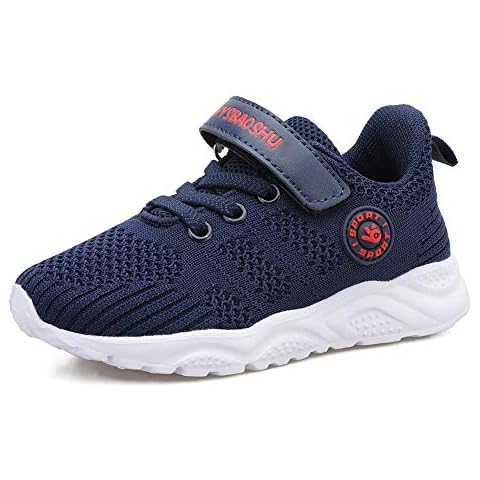 Baby Boys Trainers Non Slip Kids Toddler Little Boy Sneakers First Walking Shoes for Crib Daily Casual Outdoor Lightweight Breathable Cute, Blue Red, Size 5 UK Child Cover
