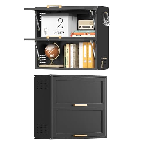 Kooyon Metal Wall Cabinets with 2 Up-Flip Doors, Floating Steel