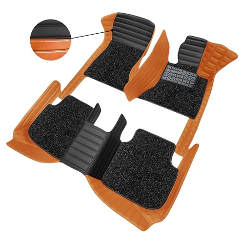 Image of 9D Combination Foot Mat | Waterproof | Anti-Slip | PU Leather | Full Coverage | All Weather | Custom Fitted | Car Mats | Compatible with Mahindra XUV700 2021 - Black AZ-Tan
