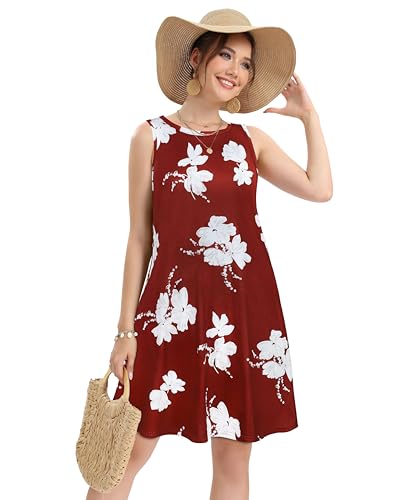 Image of elescat Women's Summer Dresses 2026 Beach Casual Sleeveless Floral Print Tank Loose Sundress with Pocket