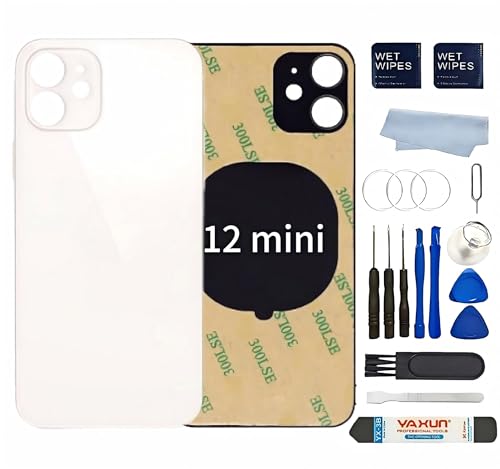 XPXEXNS Back Glass Replacement for iPhone 12MINI 5.4inch ​Back Cover with Pre-Installed 3M Tape +Tools (White, iPhone 12 Mini)