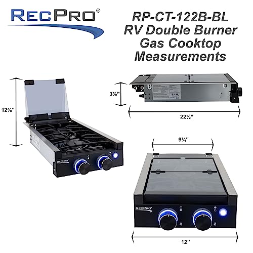 Image of RecPro RV Black 2 Burner Cooktop Stove 6,500 & 8,000 BTU Burners