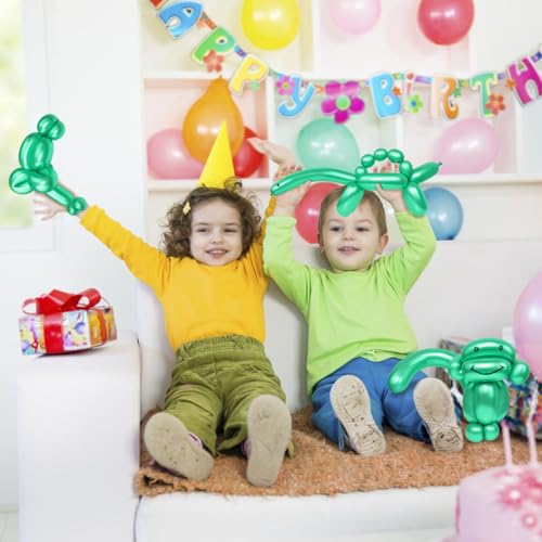 Image of LXZFCRG Metallic Green 260 Long Balloons 100pcs Shiny Chrome Green Latex Twisting Balloon for Balloon Animals, Magic Balloons for Birthdays Wedding Party Decorations